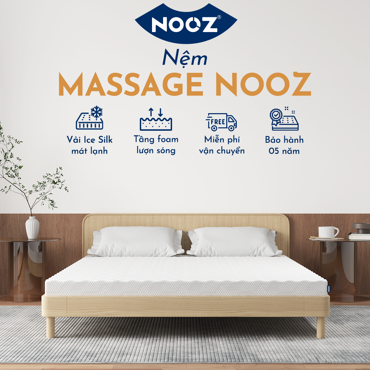  Nệm Foam NOOZ Massage 9cm Đệm Foam Mật Độ Cao Bề Mặt Lượn Sóng Nâng Đỡ Cơ Thể NOOZ Home Goods 