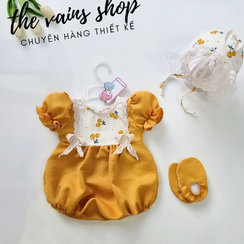 Body bé gái lụa vàng yếm chery TẶNG nón giày 3-13kg