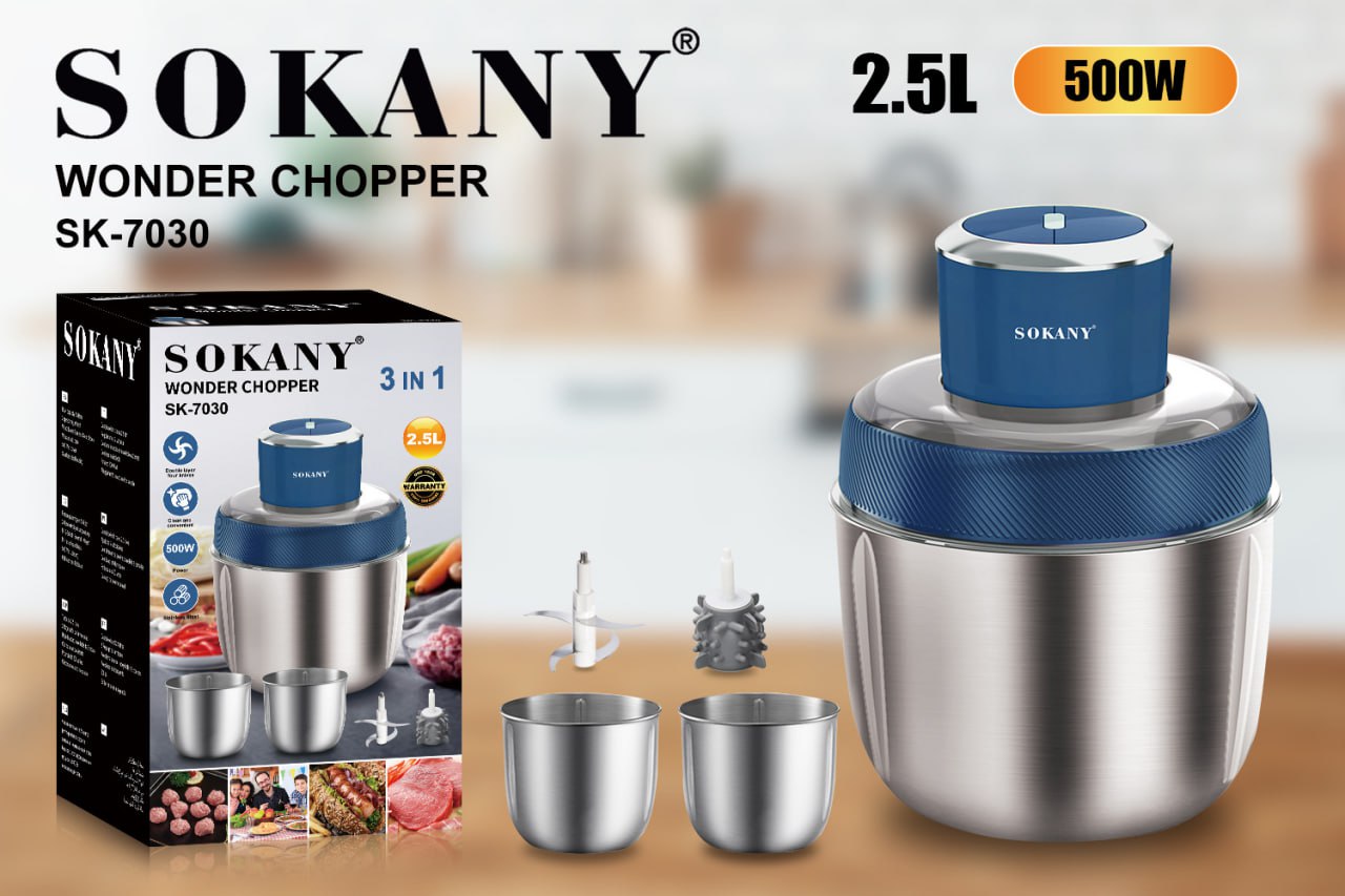 [ TẶNG ĐẦU ĐÁNH RUỐC] Máy xay thịt đa năng 2IN1 SOKANY SK7030 cối INOX304, công suất 500W xay thịt, bóc tỏi tiện lợi - HAEGER