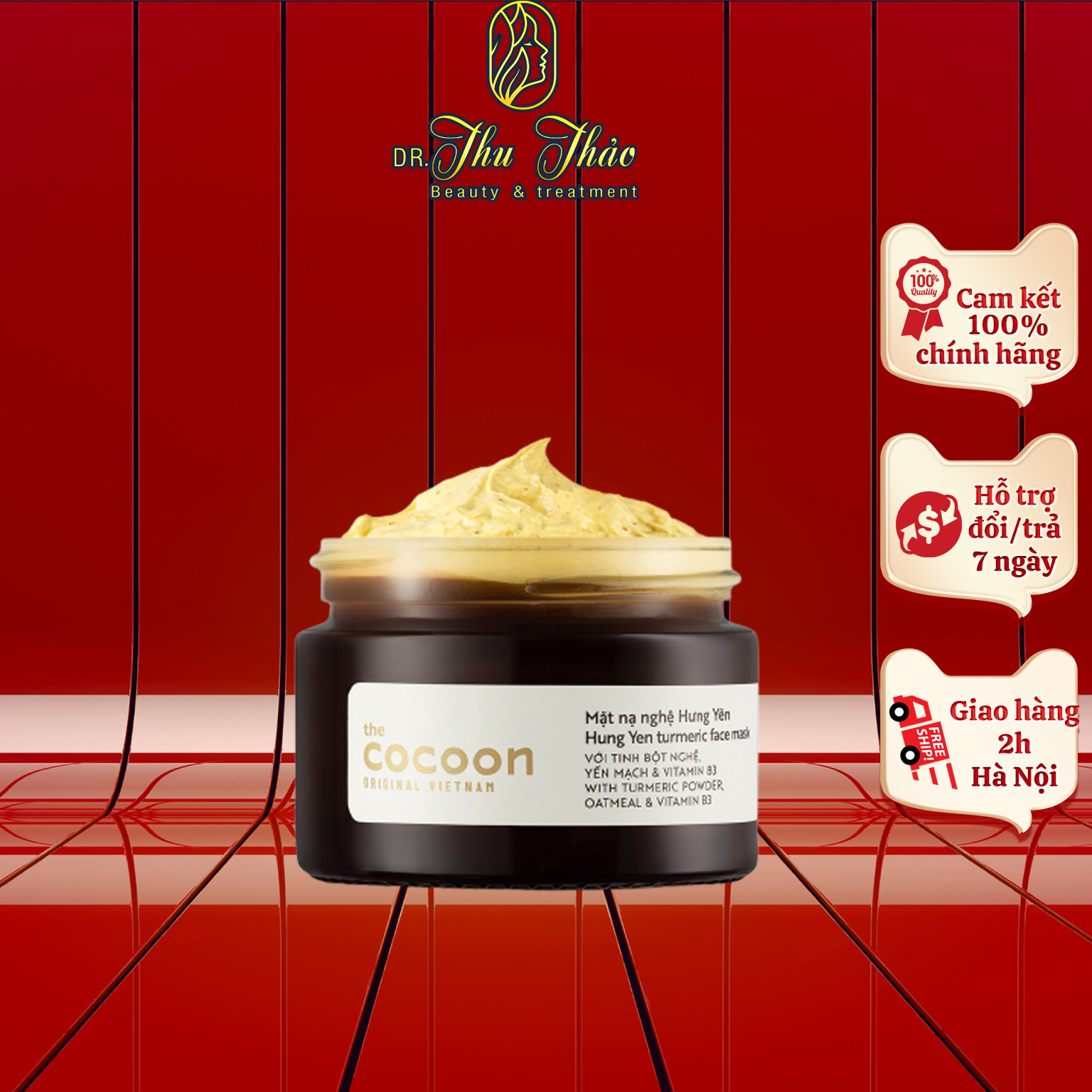 Mặt nạ nghệ Hưng Yên cocoon 30ml (Turmeric face mask) đều màu, giảm thâm thuần chay không vàng da