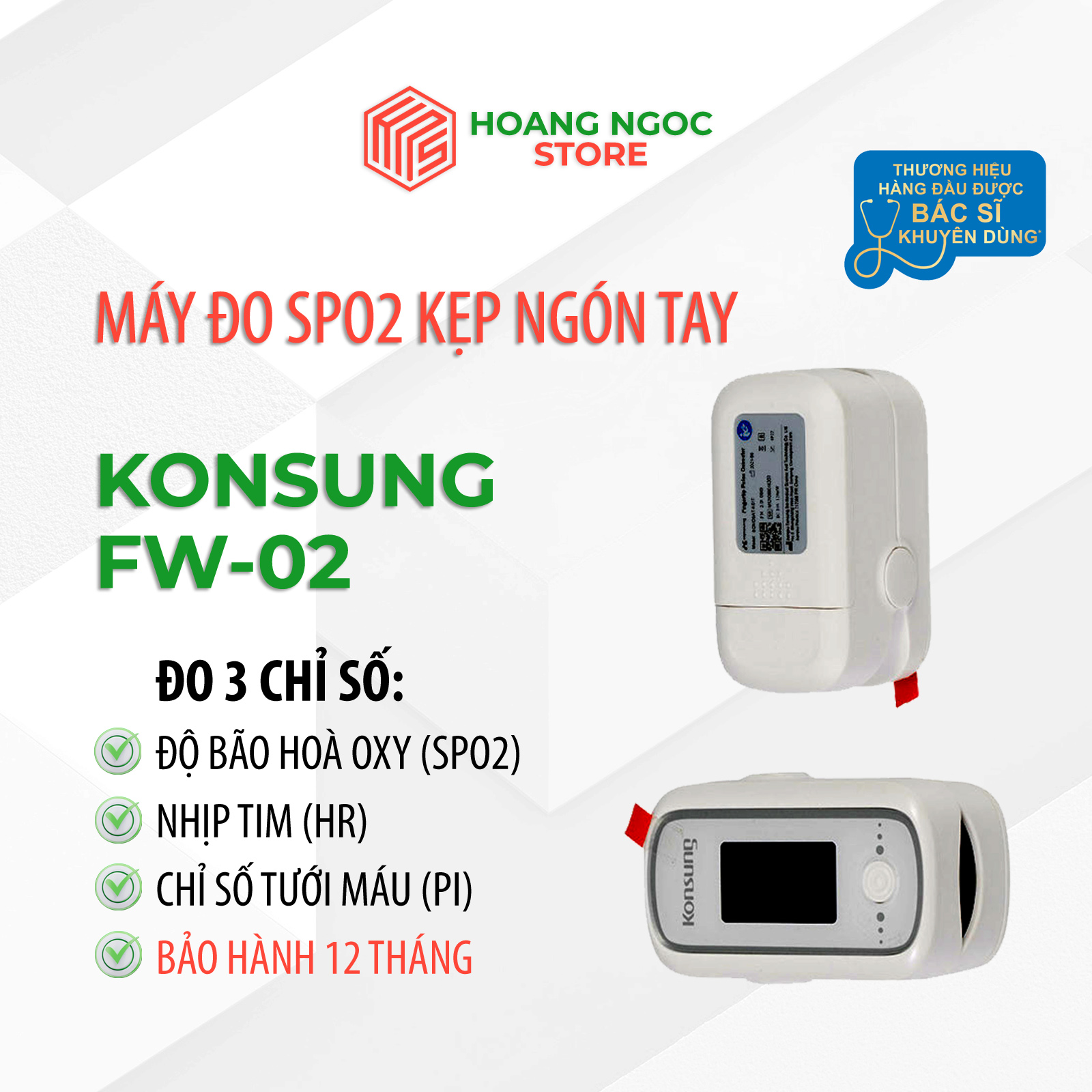 Máy đo spo2 konsung màn hình led đo 3 thông số nhịp tim, chỉ số tưới máu, spo2