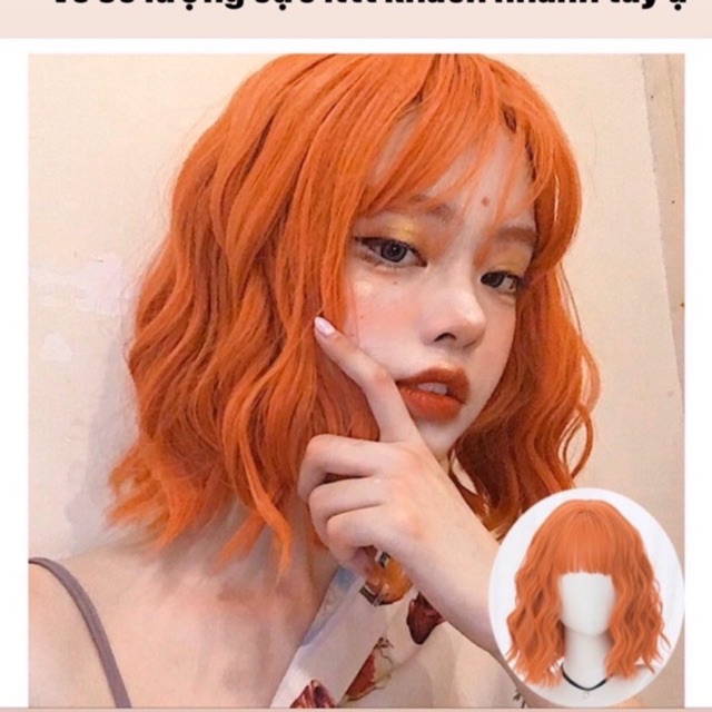 Tóc giả xù ngắn ❤️freeship❤️ tóc giả màu cam
