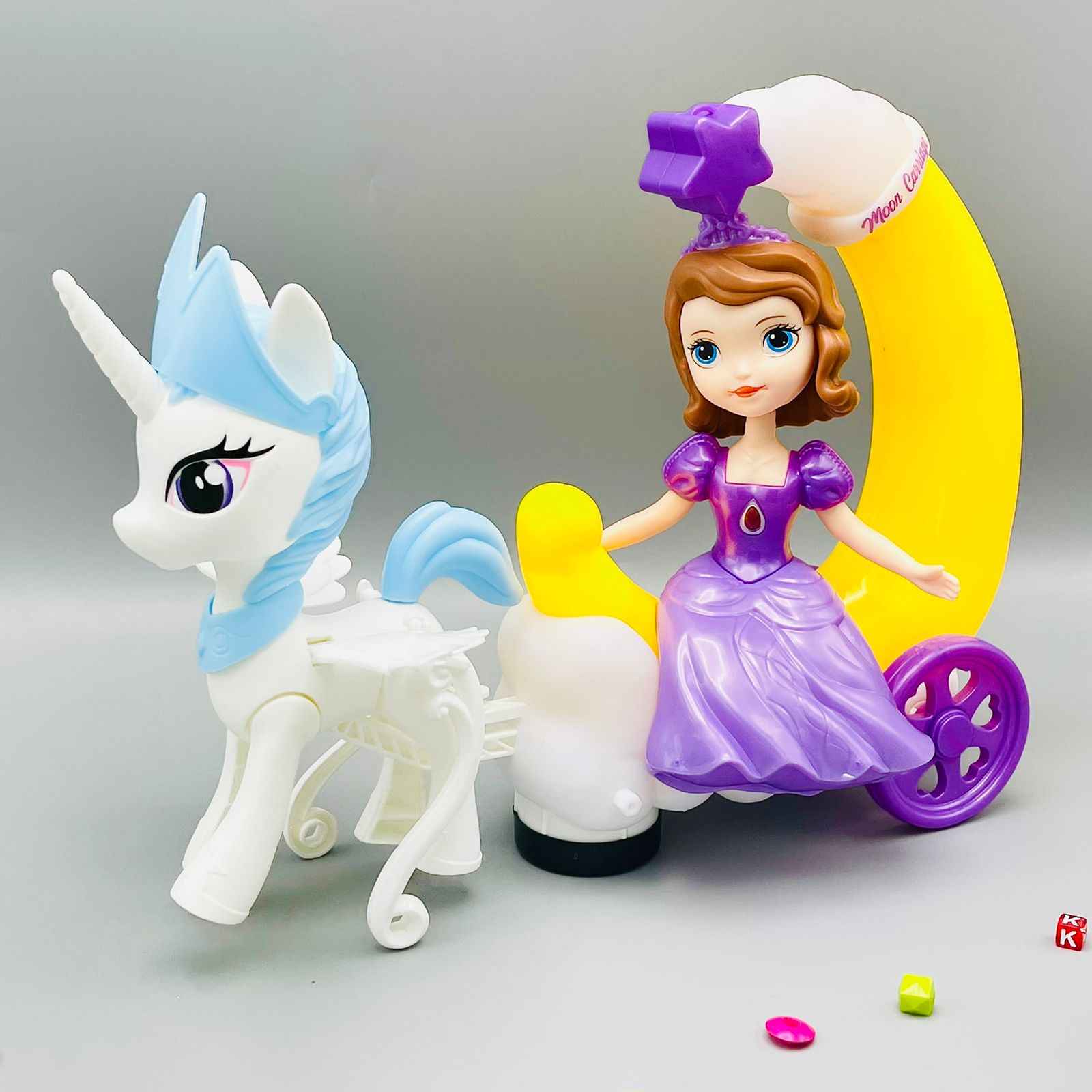Đồ chơi xe pony chở công chúa cho bé loại to đẹp có nhạc - xe ngựa pony kéo công chúa cưỡi cung trăng