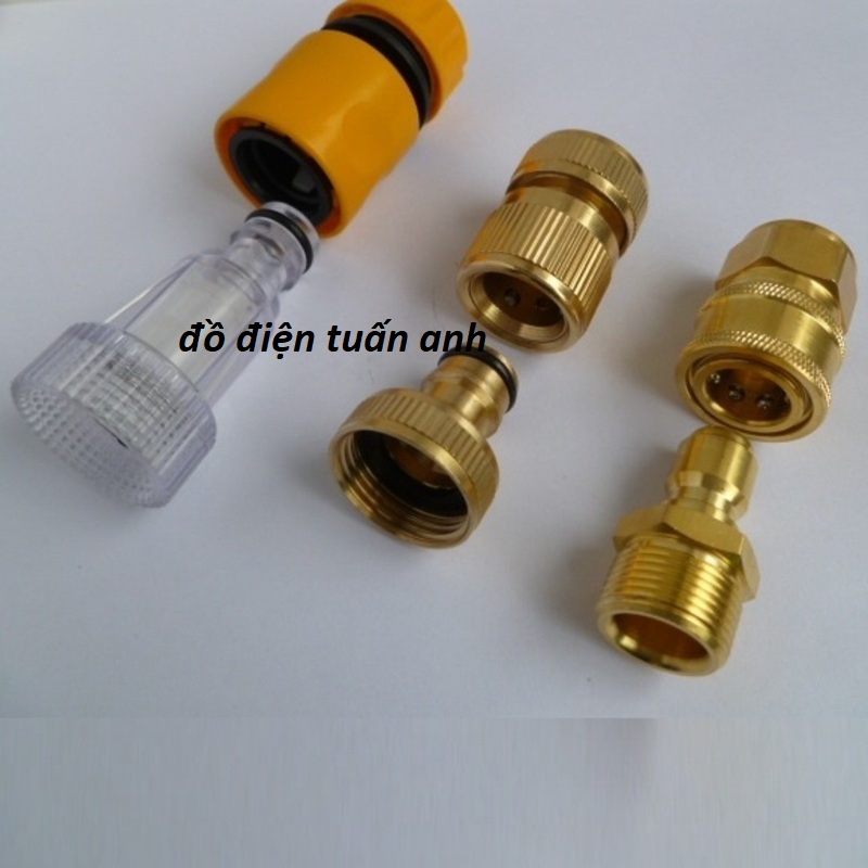 Khớp nối đồng đầu nước vào máy xịt rửa, phụ kiện máy rửa xe áp lực cao, chất liệu đồng chắc chắn phù hợp đa số máy rửa xe áp lực cao, máy phun xịt rửa áp cao áp