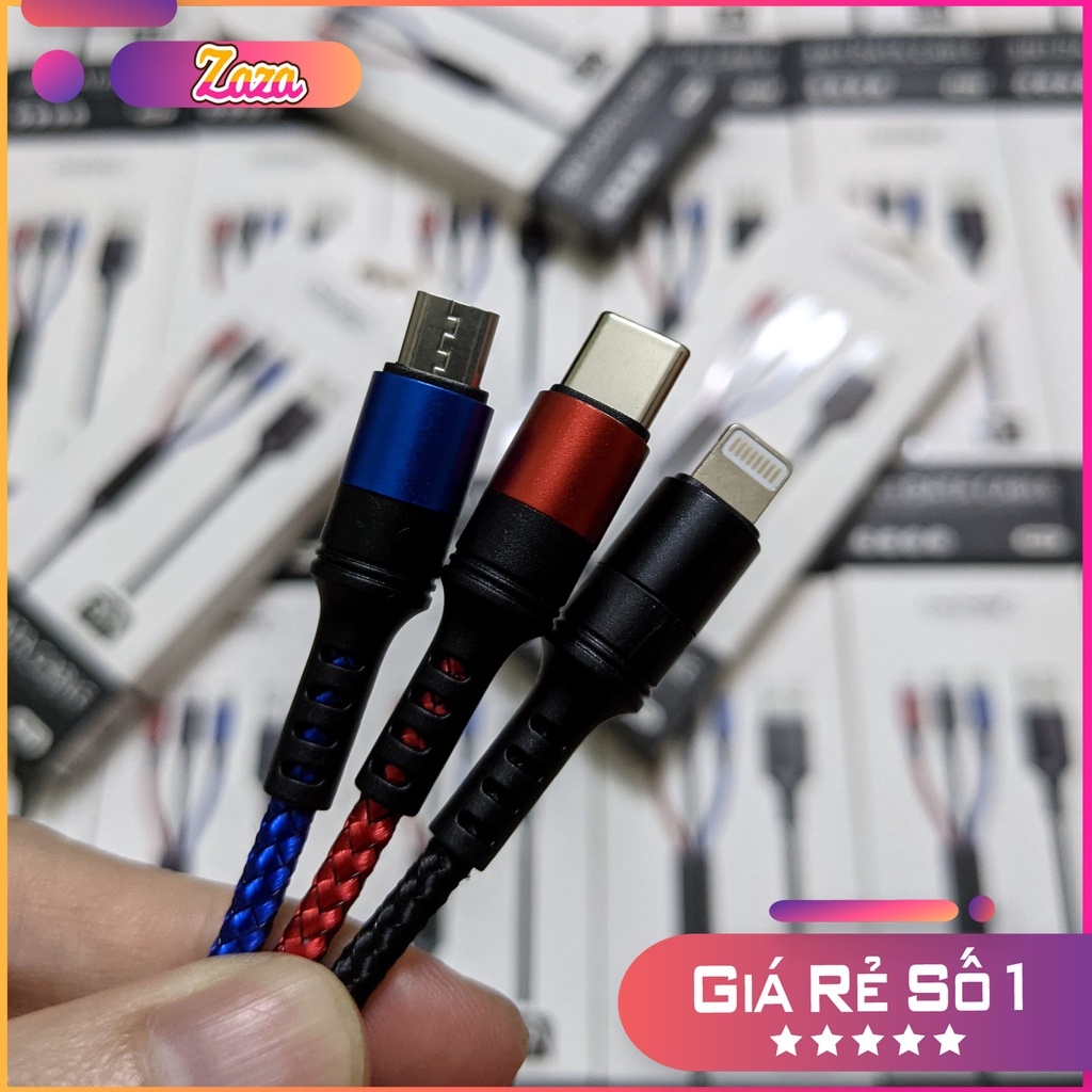 Cáp sạc nhanh 3 đầu đa chức năng fumi 3in1 lightning - micro- type c dây dù sạc cho ios / android