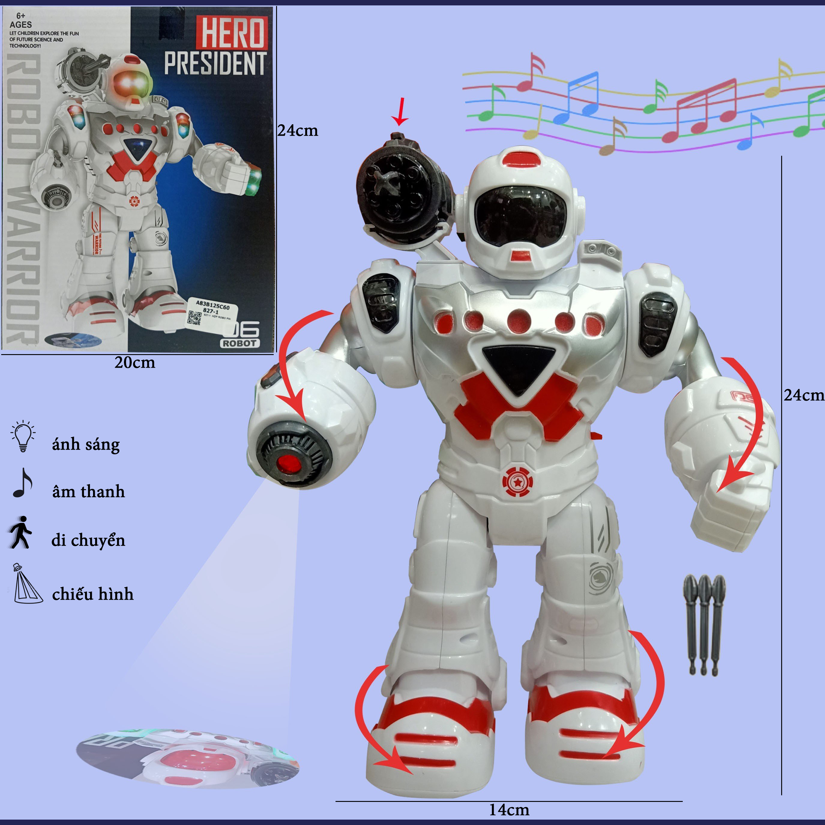 Mô hình đồ chơi robot chiến đấu chiếu hình ảnh có đèn có nhạc di chuyển