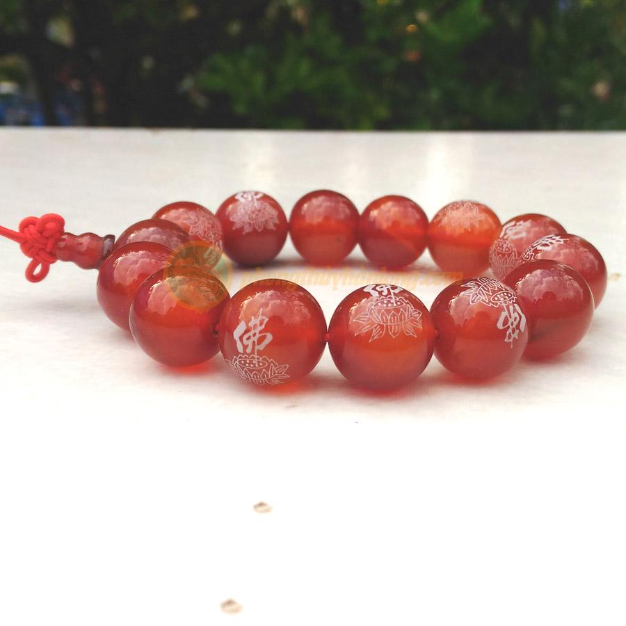 Vòng Tay Phong Thủy Đá Mã Não Khắc Đài Hoa Sen