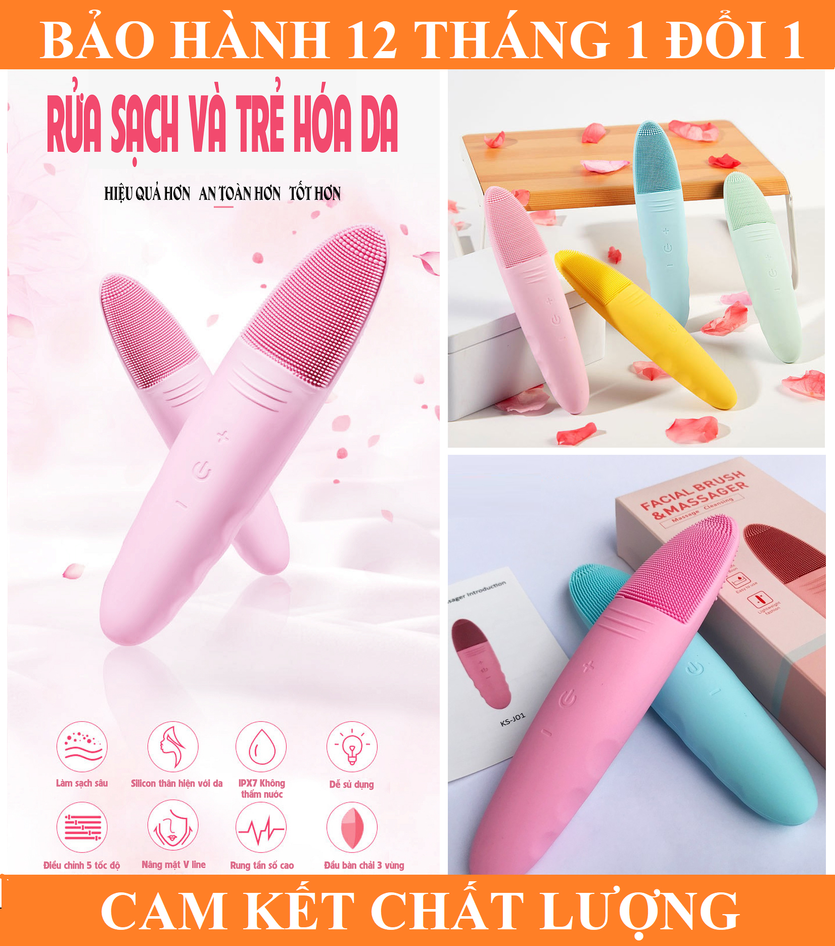 [BH 1 ĐỔI 1] Máy rửa mặt AIKEDILI SONIC FICAL BRUSH & MASSAGER
