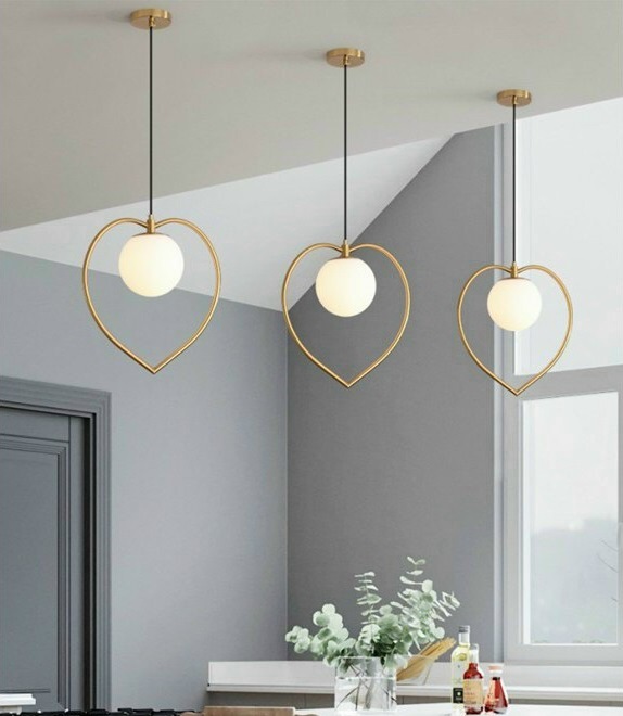 Bộ đèn thả CALER chao thủy tinh, khung mạ vàng hình trái tim độc đáo - kèm bóng LED chuyên dụng .