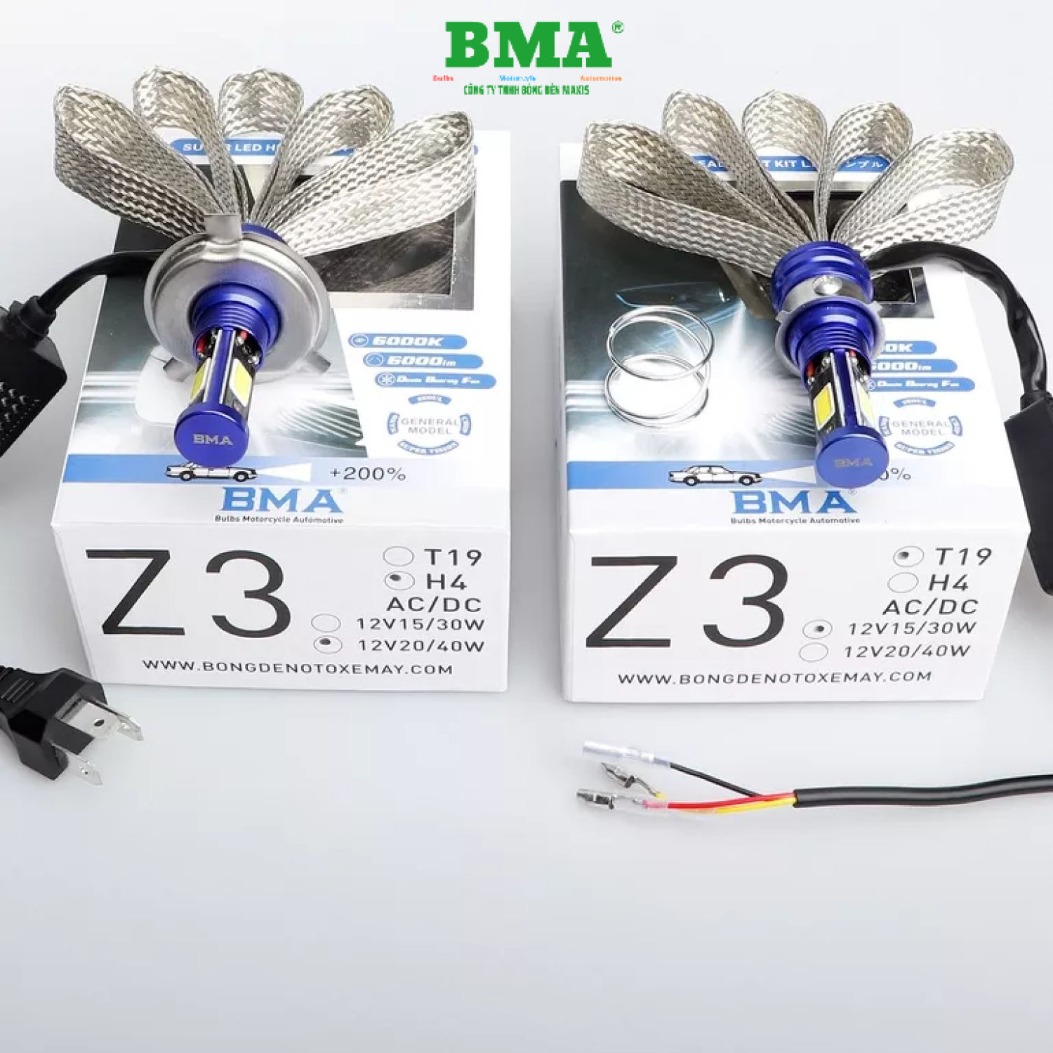 Đèn pha z3 - chân h4, m5 hàng chính hãng bma 3 tim siêu sáng cao cấp bảo hành 1 năm