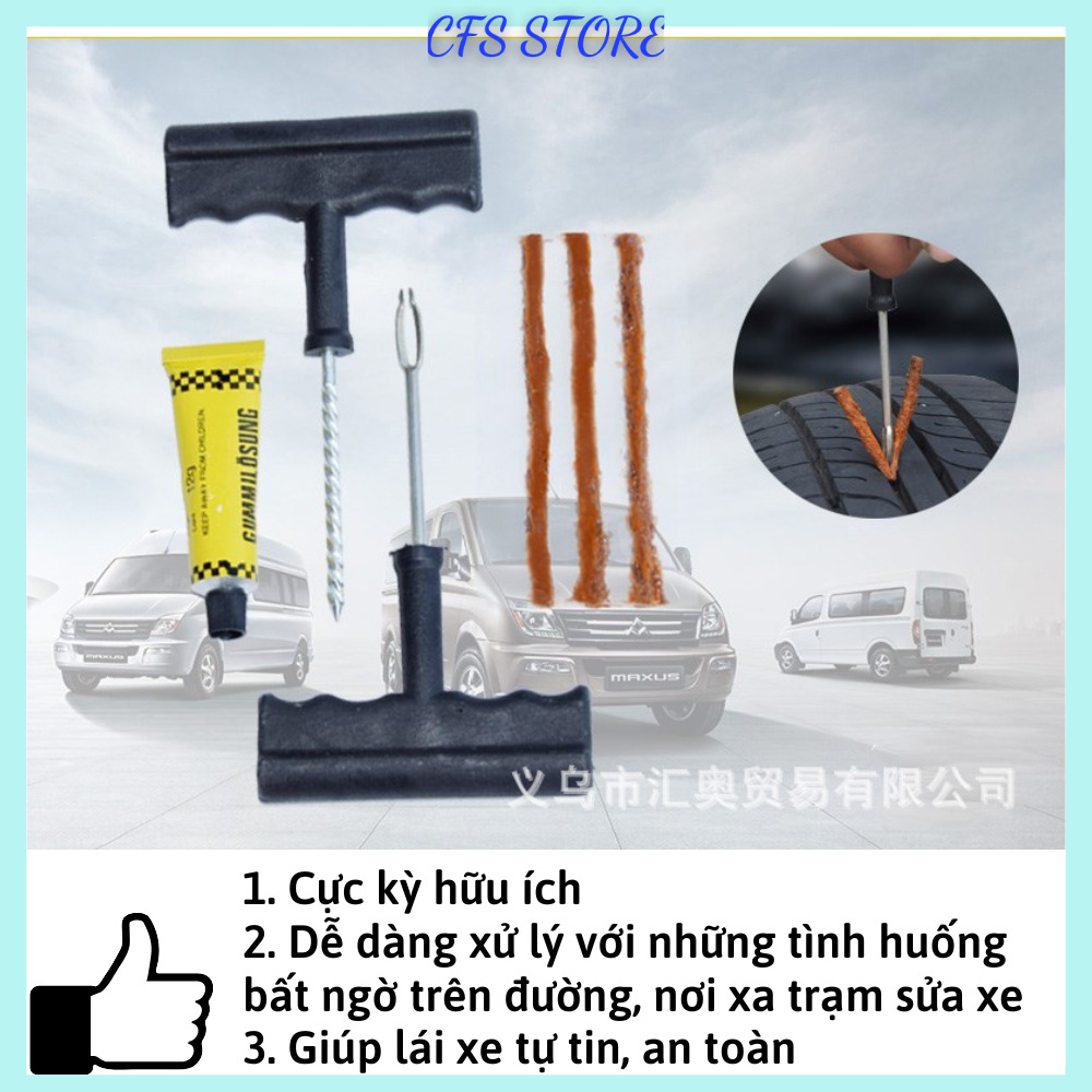 Bộ vá xe không ruột, dụng cụ vá lốp không săm ô tô xe hơi và xe máy