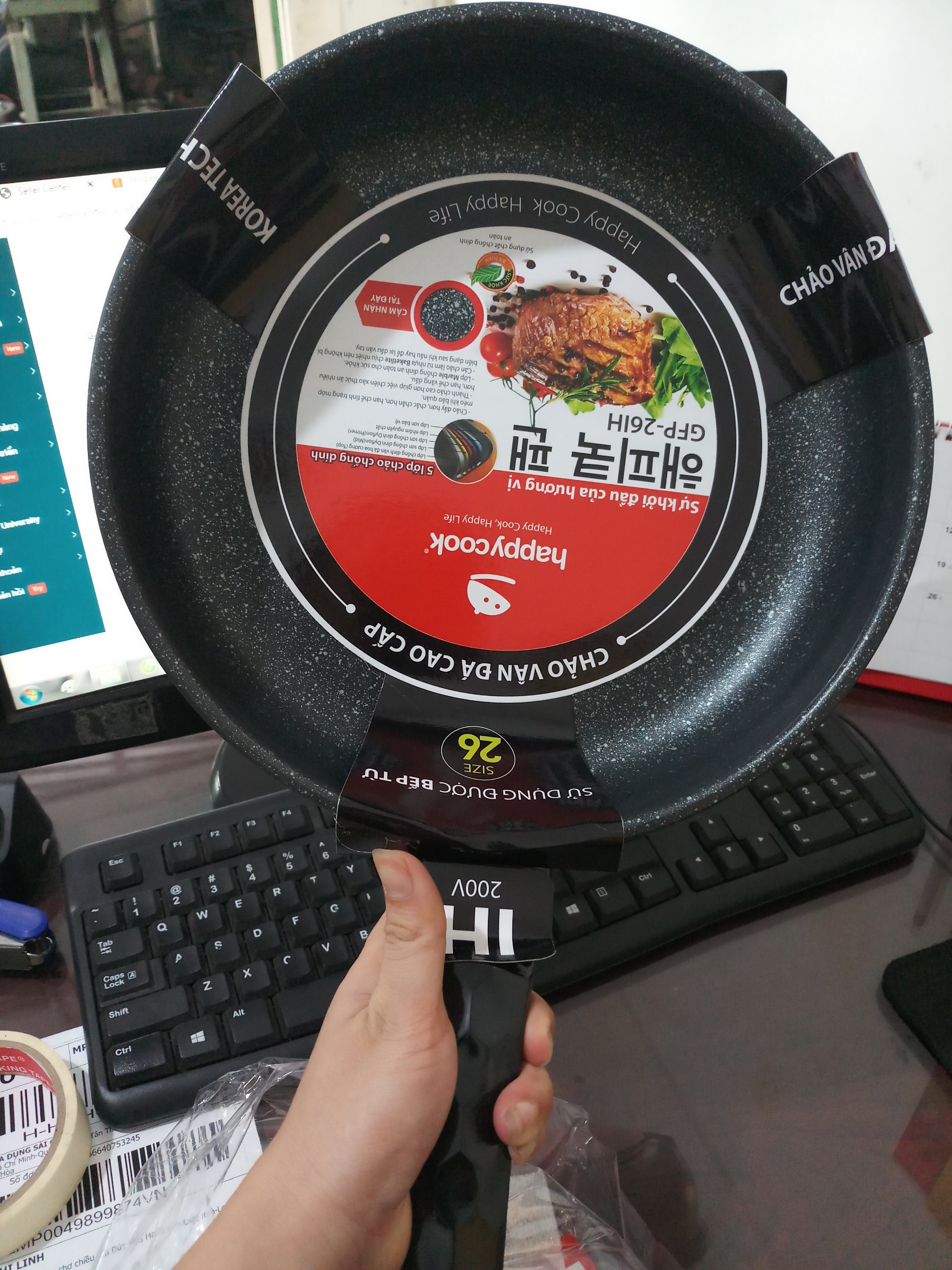 Chảo nhôm đáy từ chống dính đá hoa cương 26cm happycook grand gfp-26ih