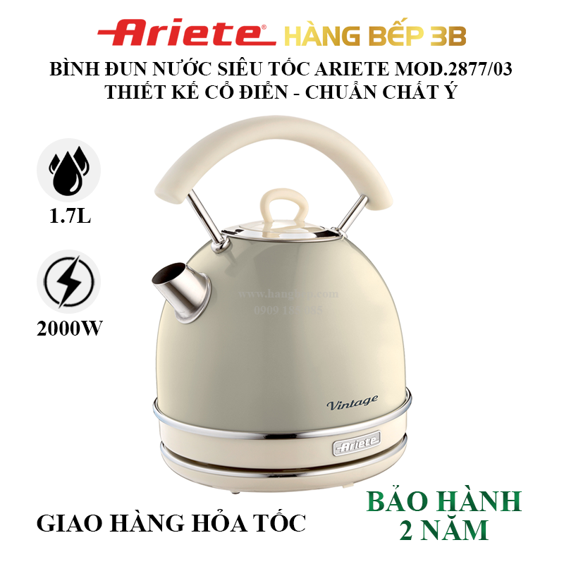 Bình đun siêu tốc tròn 1,7 lít ariete 2877