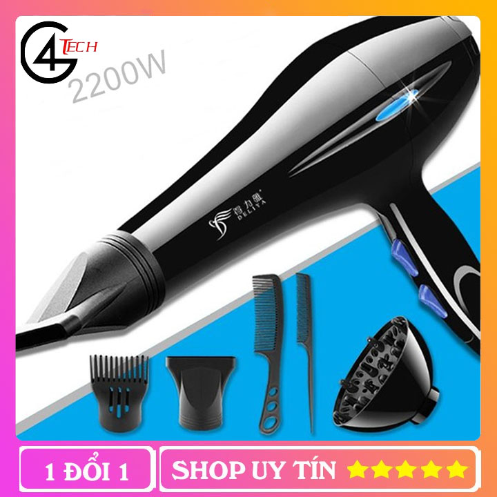 Máy sấy tóc tạo kiểu 2 chiều deliya tặng 5 đầu phụ kiện, máy sấy tóc chuyên nghiệp công suất 2200w