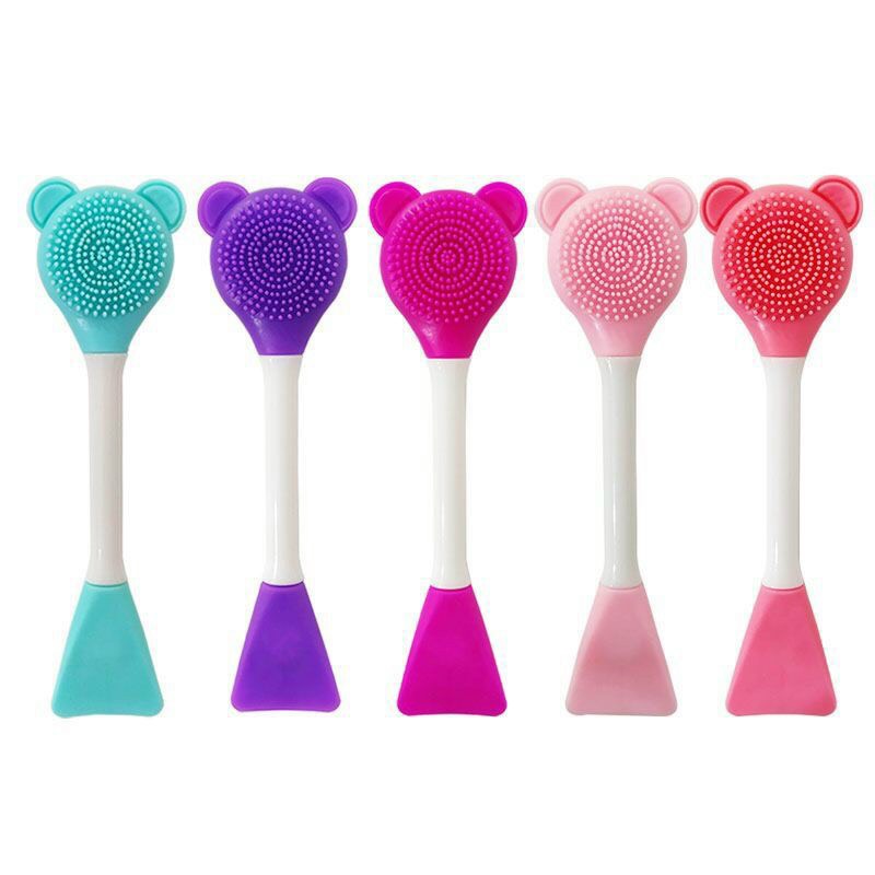 Cọ silicon 2 đầu 1 đầu massage rửa mặt, tẩy tế bào chết, 1 đầu đắp mặt nạ tiện dụng, dễ sử dụng, nhỏ gọn thích hợp mang đi du lịch