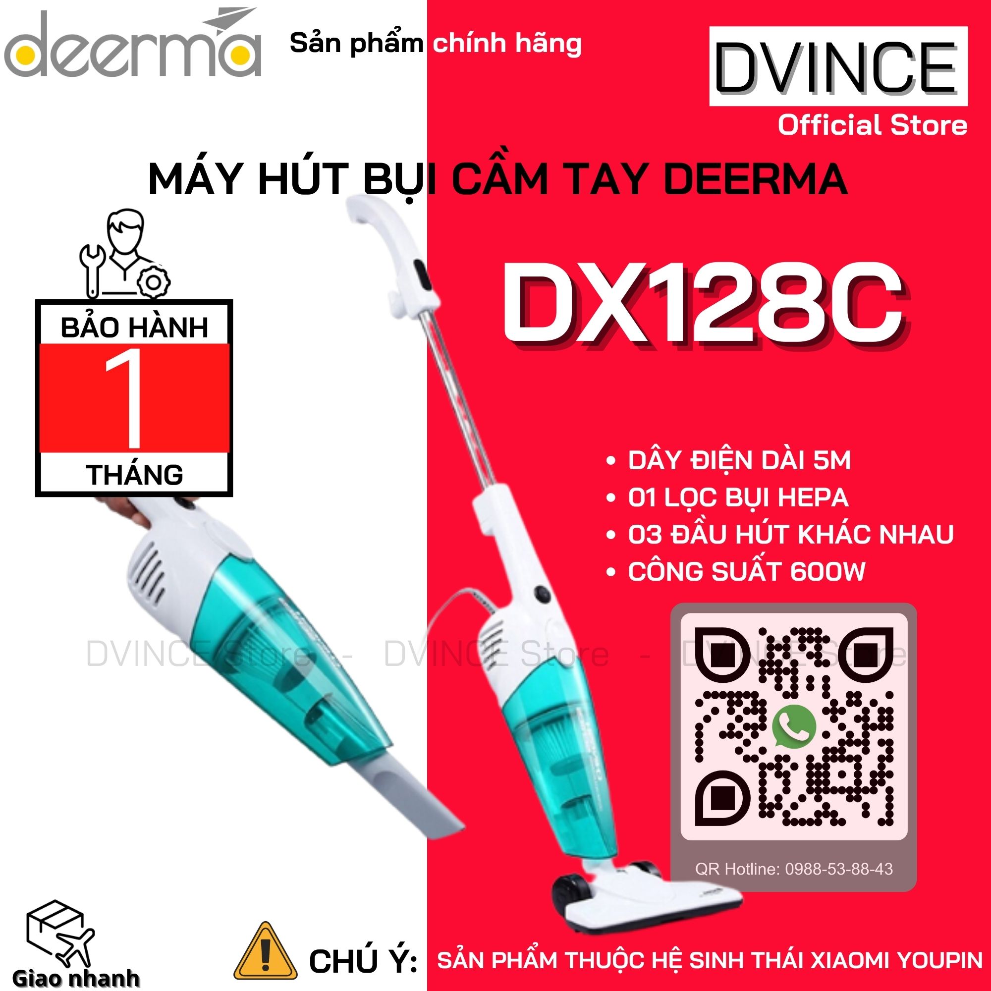 Máy hút bụi cầm tay deerma dx128c - hàng chính hãng | dvince store