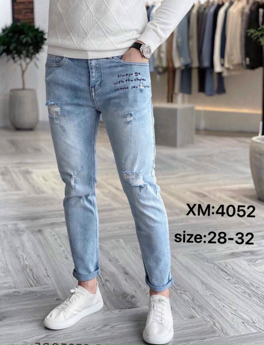 Quần Jean Dài Nam Xanh Dương Rách Năng Động Chất Bò Dày Dặn Co giãn Form Slimfit 4052