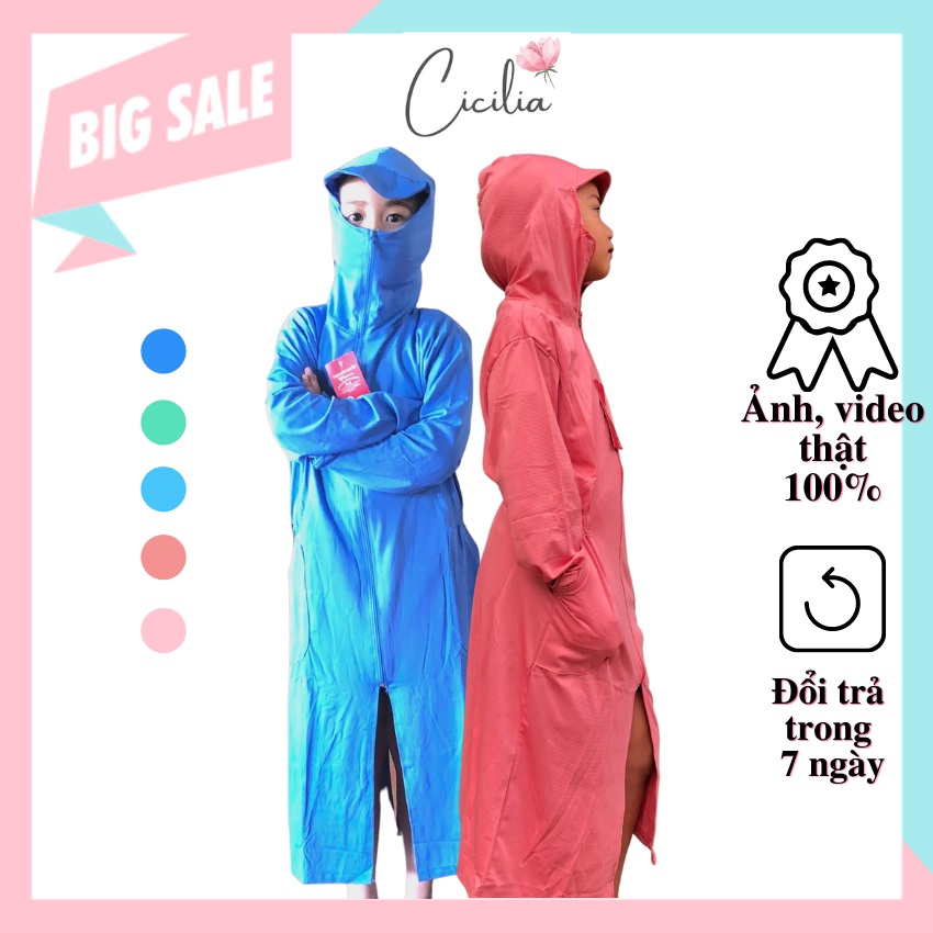 [KHUYẾN MẠI LỚN] Áo Chống Nắng Toàn Thân Cho Bé Gái, Bé Trai Dáng Dài, Áo Choàng Trẻ Em Kiểu Váy Chống Nắng Toàn Diện, Đai Chun Co Giãn Thoải Mái, Cicilia