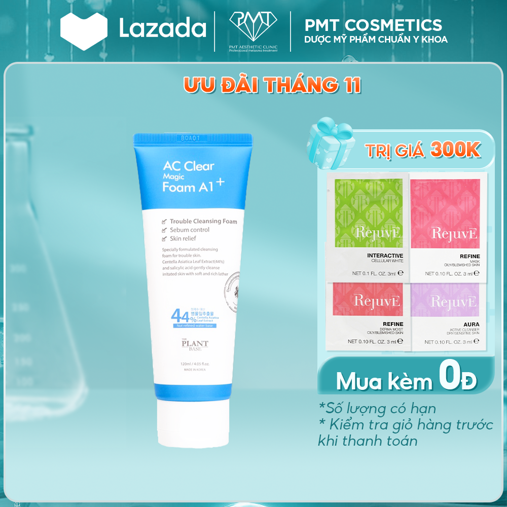 Sữa rửa mặt ngừa mụn cho da dầu, mụn the plant base ac clear magic foam a1+ 120ml