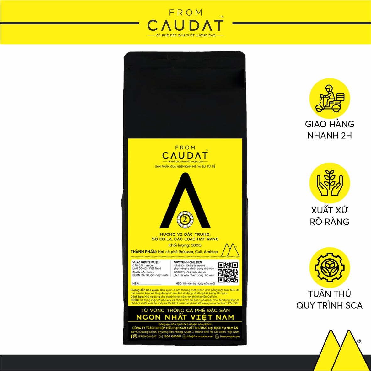 Cà phê nguyên chất rang mộc A2 Robusta Arabica Cầu Đất gu hài hoà hương vị