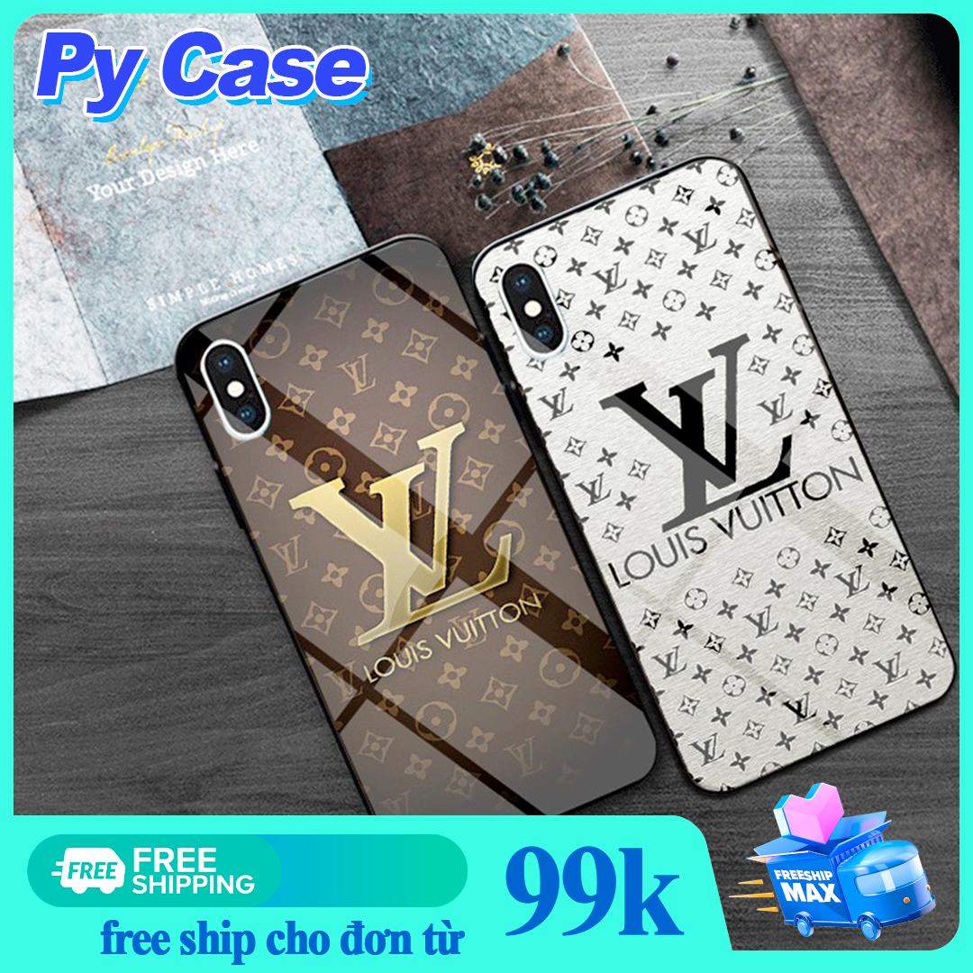 Ốp lưng kính cường lực LV Trắng Nâu DÀNH CHO IPHONE 6 6S 6PLUS 6SPLUS 7PLUS 8PLUS X XS