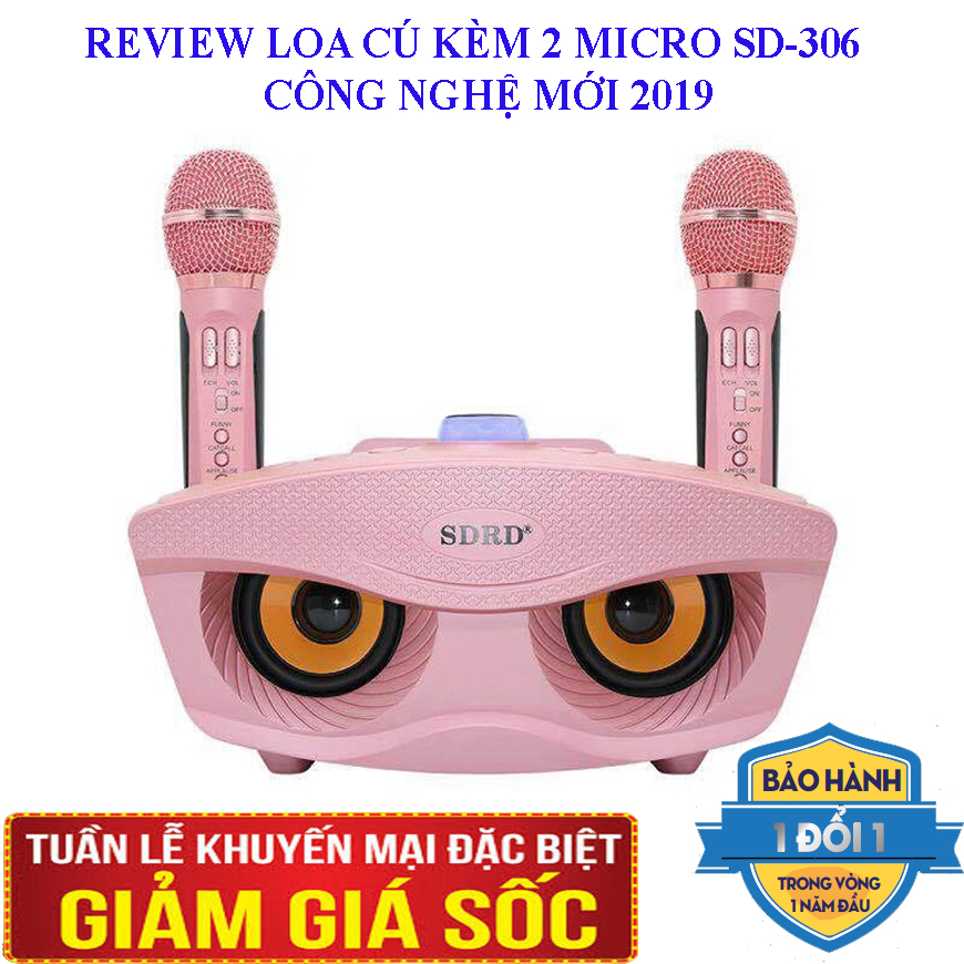 Loa Karaoke mini 2 mic, kết nối bluetooth,Mic Đôi Hát Karaoke, Loa Bluetooth karaoke kèm 2 mic SDRD-306 cao cấp, Loa Karaoke Mắt Cú, hỗ trợ hiệu ứng âm thanh, công suất loa lớn, Bass cực chuẩn hỗ trợ cổng cắm thẻ nhớ, jack 3.5mm, BH 1 đổi 1