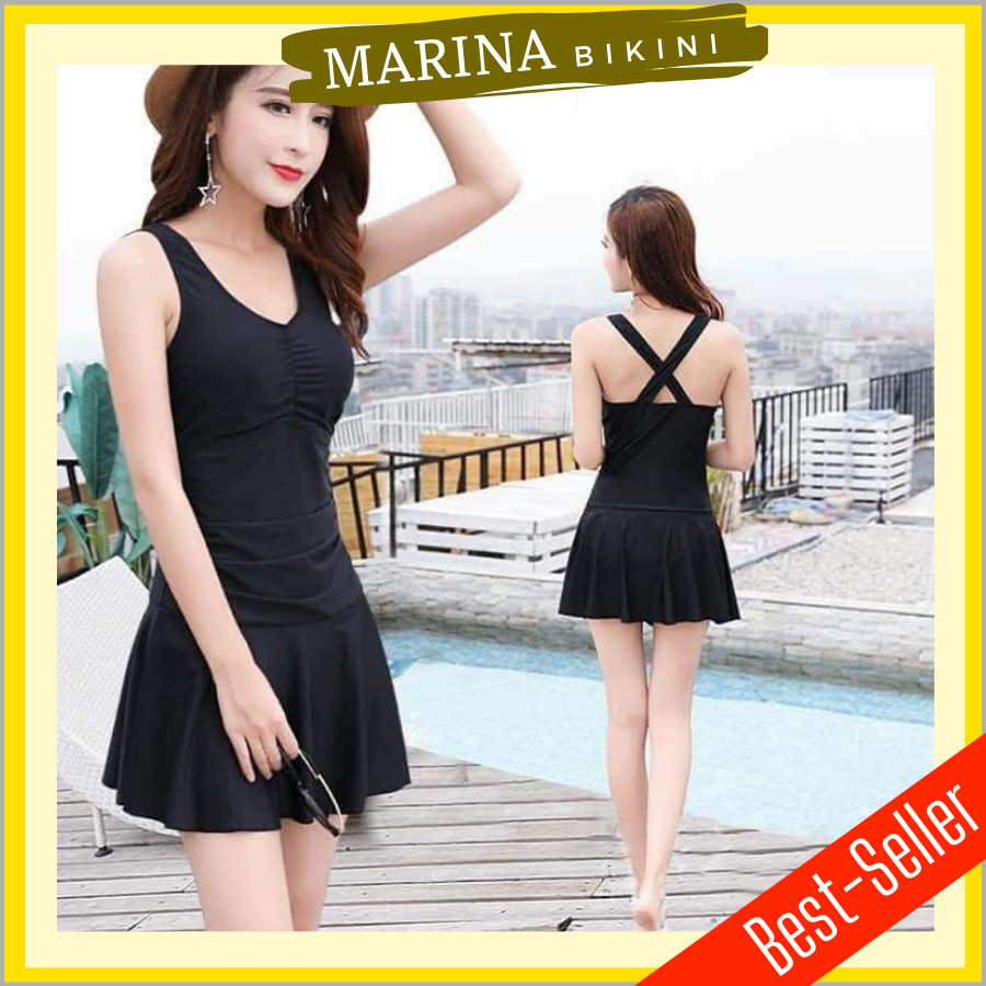 Bikini liền thân đồ bơi đi biển liền thân bèo váy marina003