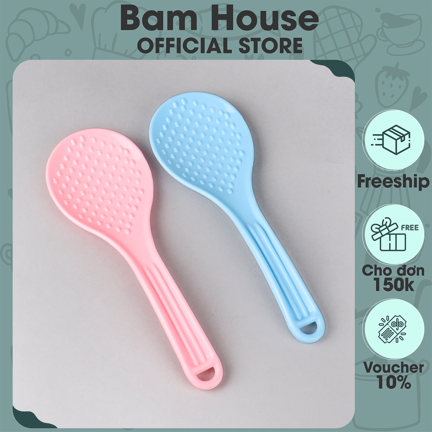 Vá múc cơm chống dính Bam House chất liệu nhựa PP chịu nhiệt cao cấp VMCN01 - Gia dụng bếp