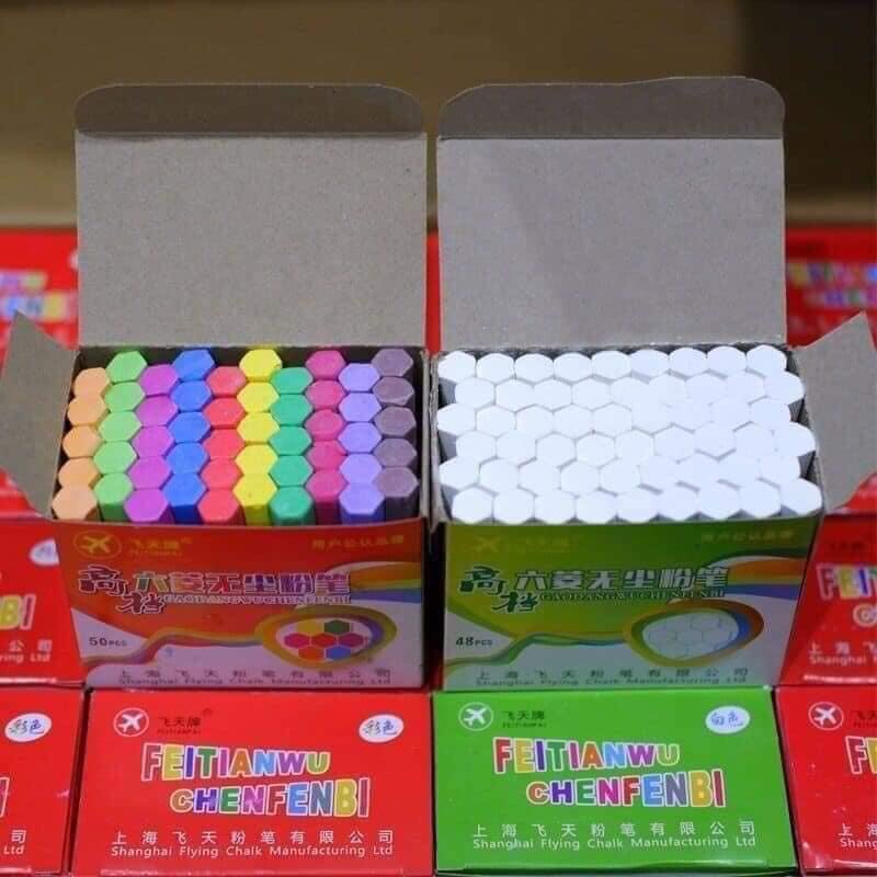 Phấn lục giác nhiều màu, phấn trắng, nét thanh nét đậm, hộp 50 viên