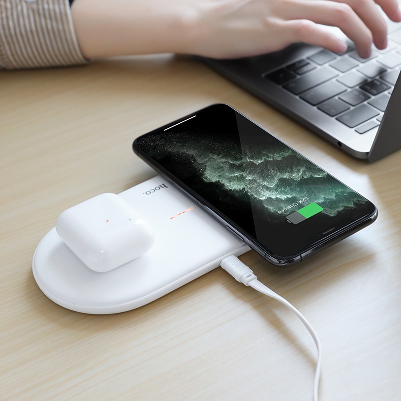 Sạc không dây Hoco CW23 - Sạc nhanh 2 nguồn sạc - hoạt động tốt trên iphone và android
