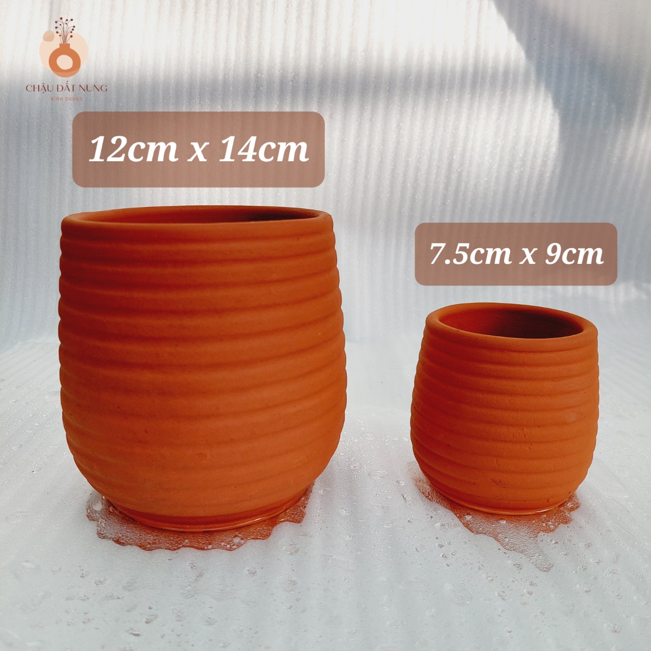 Chậu đất nung Bình Dương - Sọc ngang lớn, đường kính miệng chậu 12cm, chiều cao 14cm