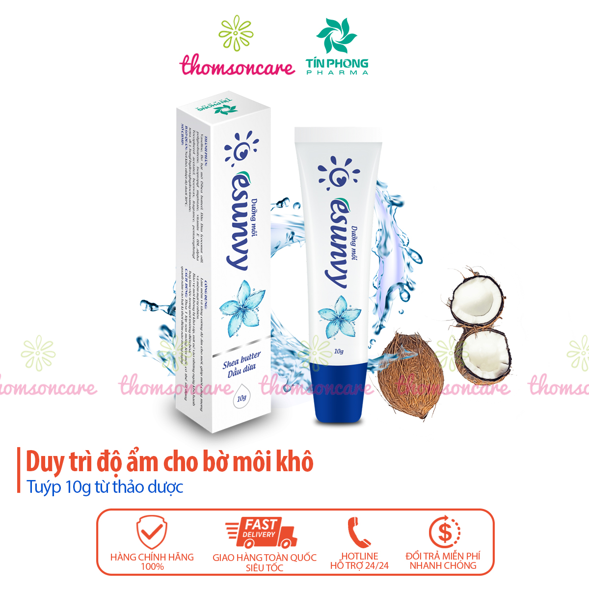 Kem nẻ dưỡng ẩm môi Esunvy từ thảo dược - son dưỡng giảm khô môi từ vaseline, dầu dừa, sáp ong và vitamin E