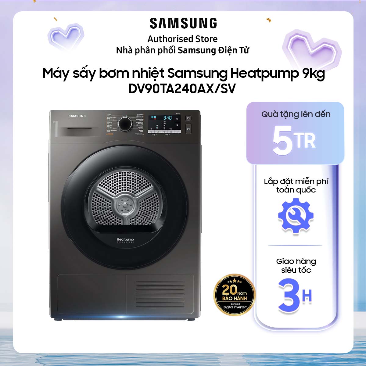 DV90TA240AX - Máy sấy bơm nhiệt Samsung Heatpump 9kg DV90TA240AX/SV