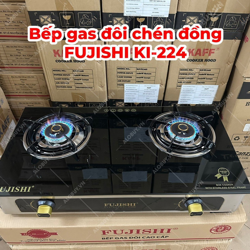 Bếp gas khung inox mặt kính Fujishi KI-224 - MÂM CHIA LỬA ĐỒNG NGUYÊN KHỐI LỚN - Tiết kiệm gas - Bảo hành chính hãng 1 năm