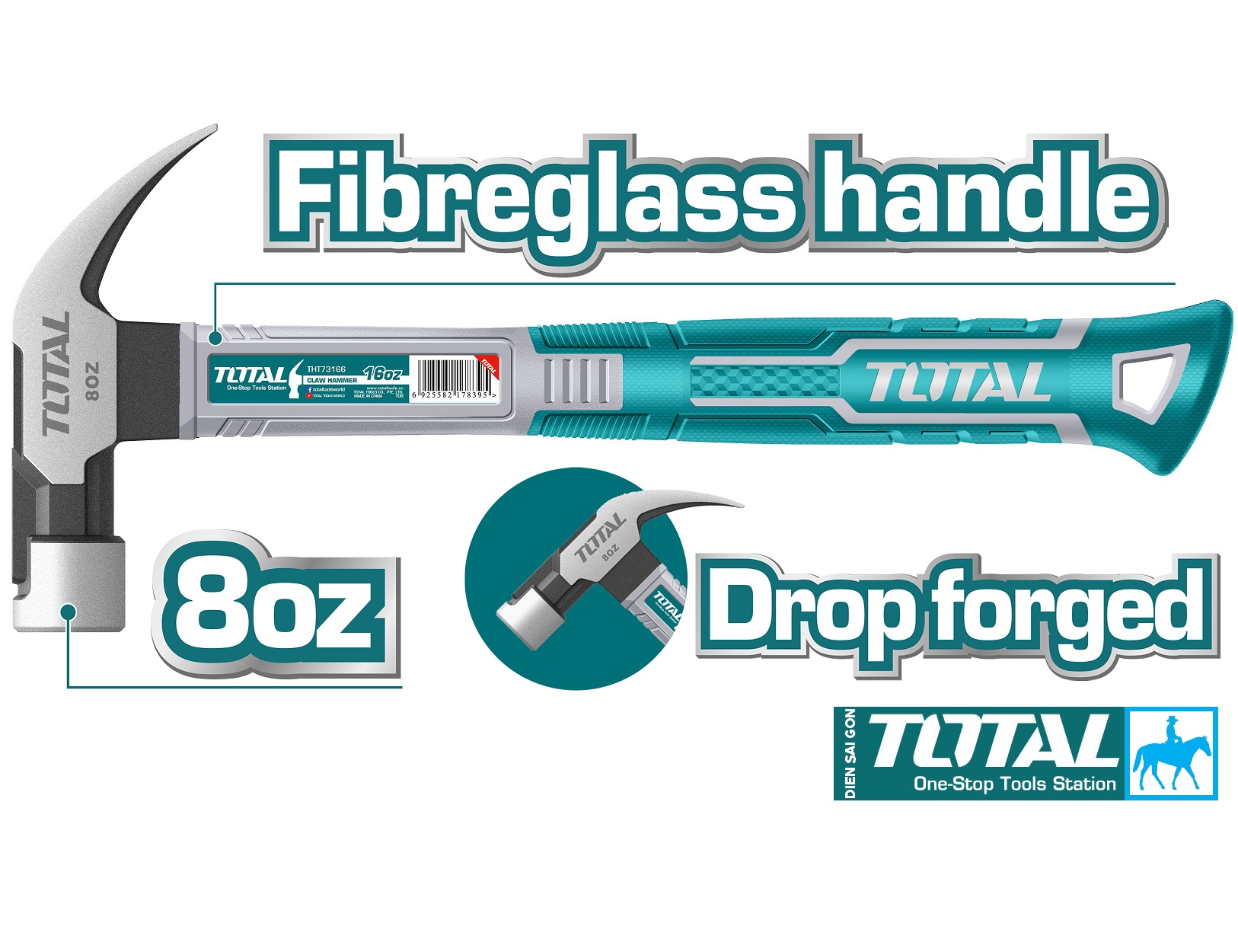 Búa nhổ đinh 8oz 220g fiberglass handle total thtch0086