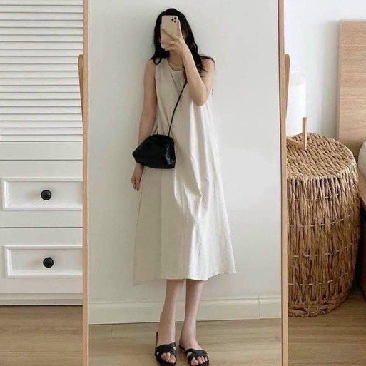 Váy sát nách dáng dài siêu xinh FREESHIP Đầm sát nách cổ tròn dáng xoè AD139