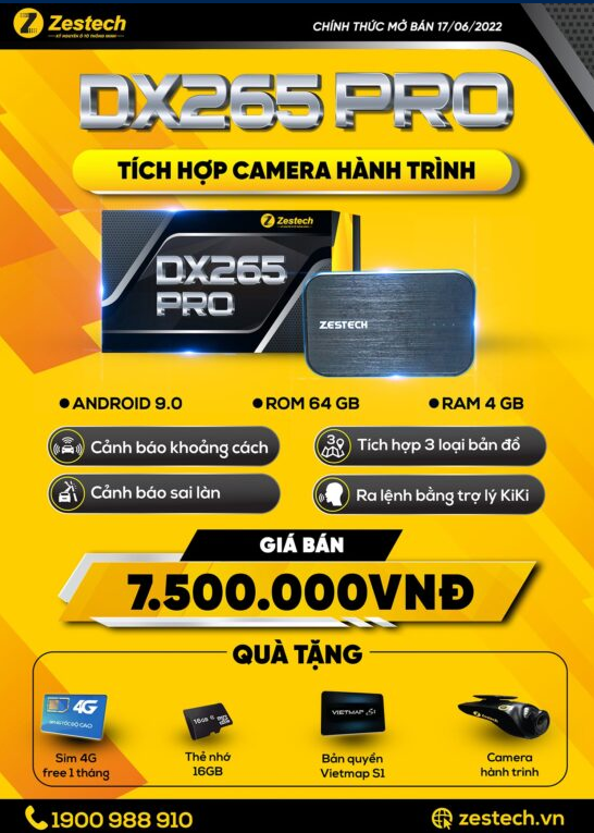 Carplay Android Box Zestech DX265 Pro (Tích hợp cam hành trình, Quà tặng khủng Cam hành trình, vietmap bản quyền, thẻ nhớ 16gb, Kiki)