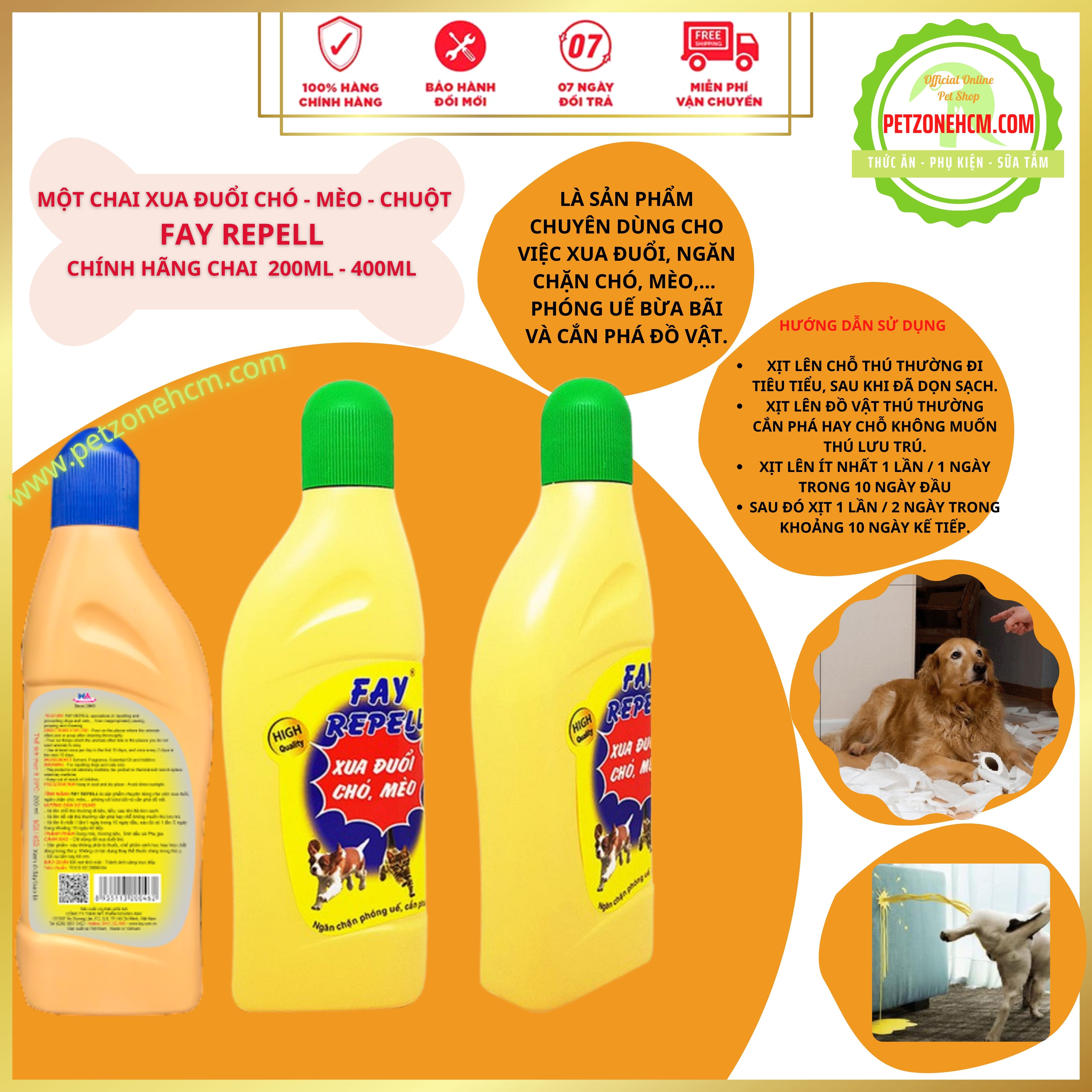 Dung dịch xua đuổi chó mèo chuột FAY REPELL 400ml,200ml ngừa phóng uế, cắn phá