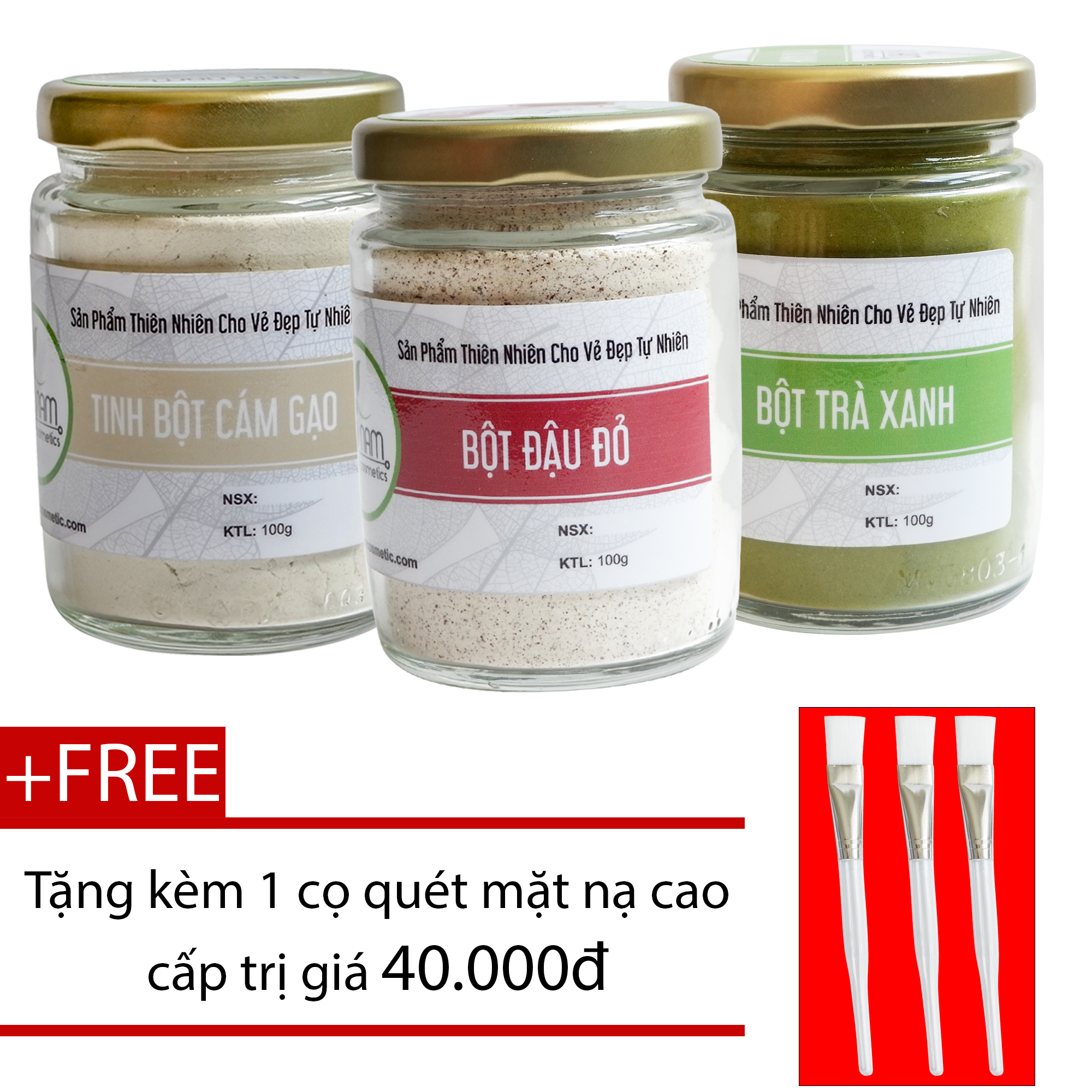 Combo bột trà xanh + bột đậu đỏ + bột cám gạo - nguyên chất bảo nam 100g + tặng cọ quét - điều trị nám tàn nhang vết thâm lâu ngày - có giấy kiểm nghiệm y tế