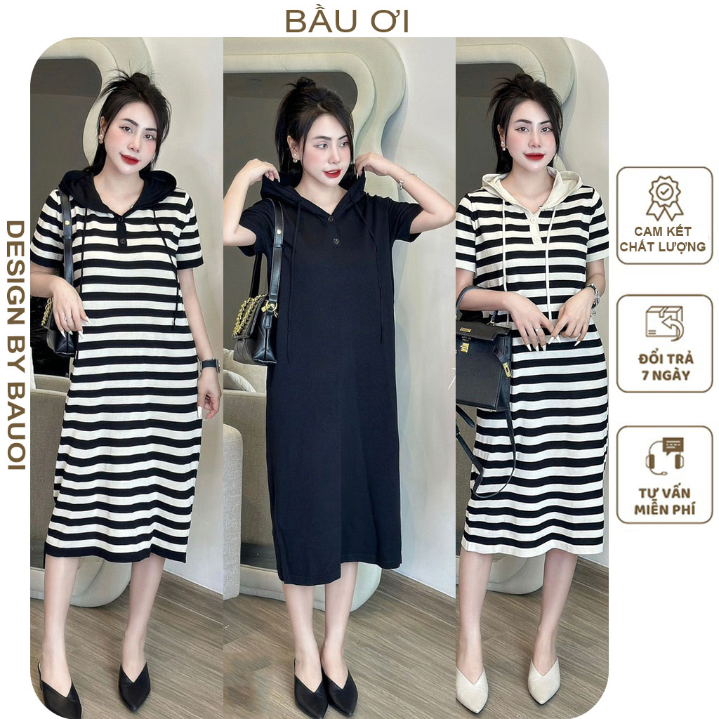 Đầm váy bầu len mongtoghi quảng châu dáng suông phối mũ trẻ trung - đầm bầu công sở xinh bigsize