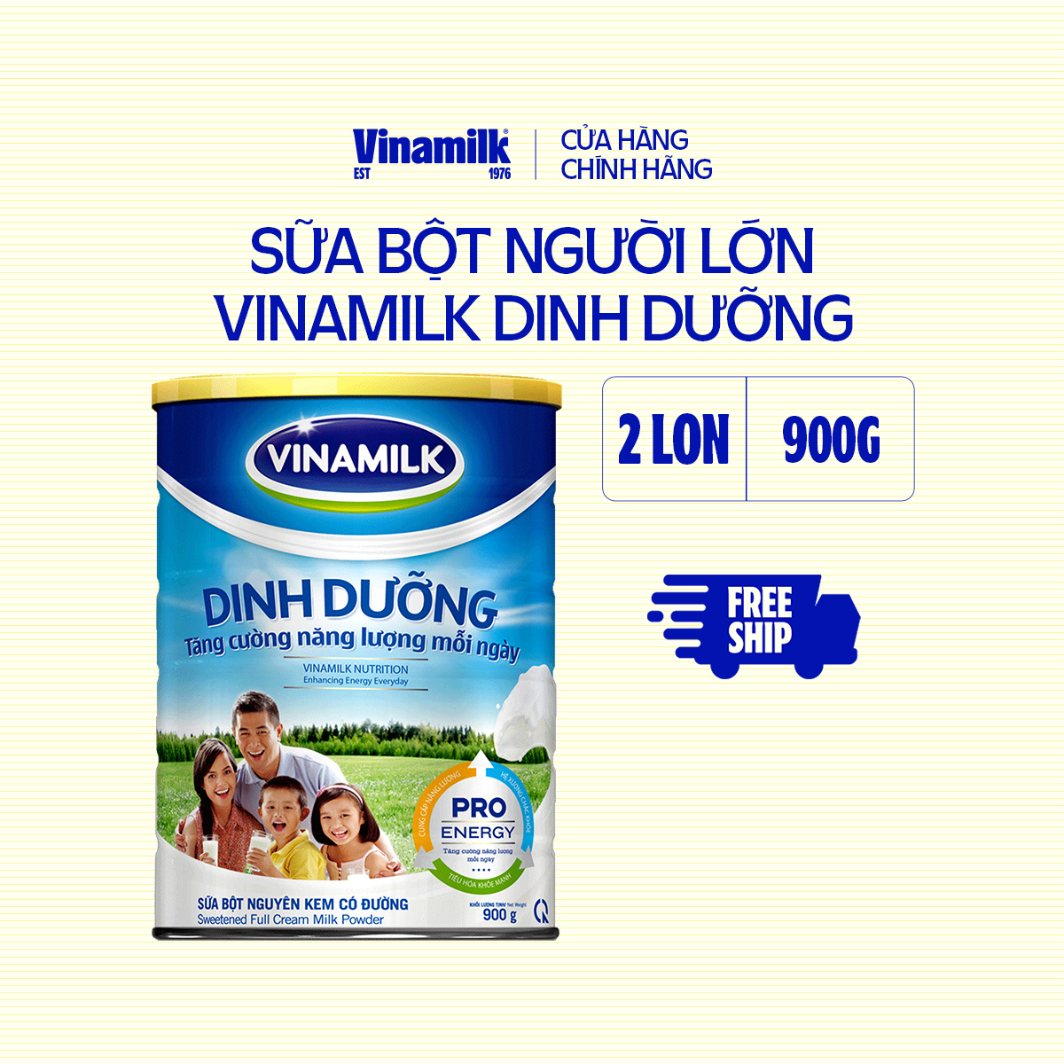 Bộ 2 hộp sữa bột nguyên kem dinh dưỡng có đường Vinamilk Hộp thiếc 900g