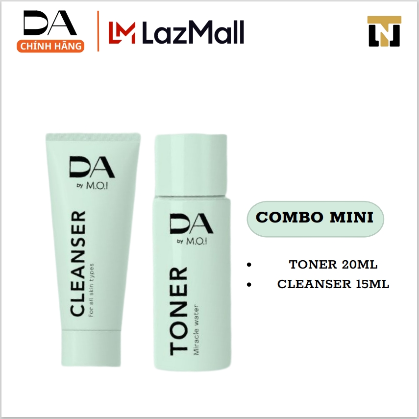 Combo Sữa rửa mặt 20 ml và Toner 15ml DA by MOI Cosmetics làm sạch, dưỡng ẩm cho da