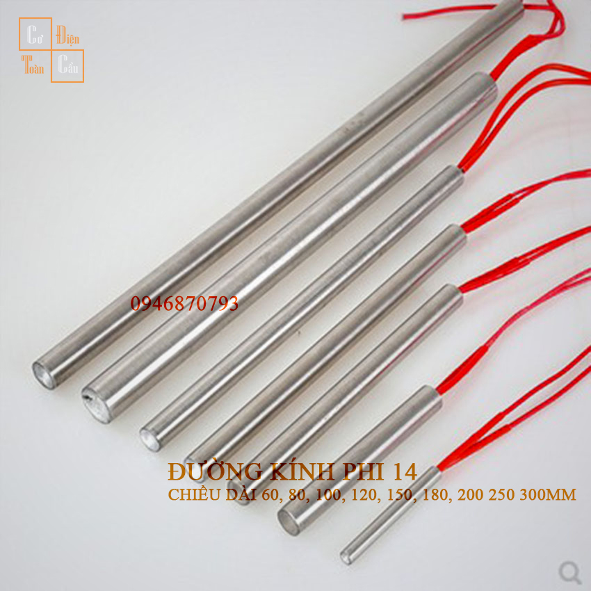Phi 14 điện trở 1 đầu, điện trở đầu khuôn, que gia nhiệt, ti nhiệt, điện trở khô 1 đầu, điện trở đốt nóng