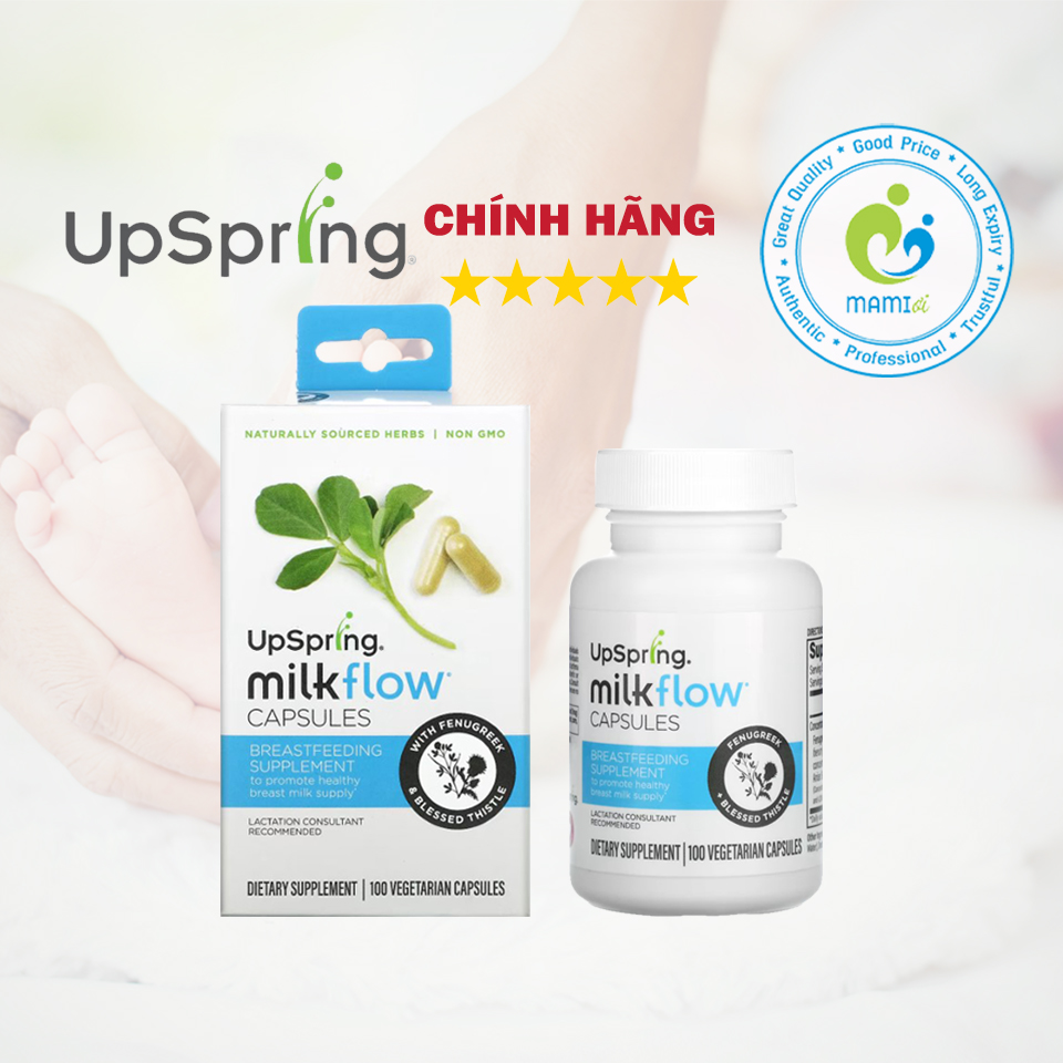 Lợi sữa cỏ cà ri và khế sữa tăng tiết sữa cho mẹ sau sinh Upspring Milkflow Fenugreek + Blessed Thistle, USA