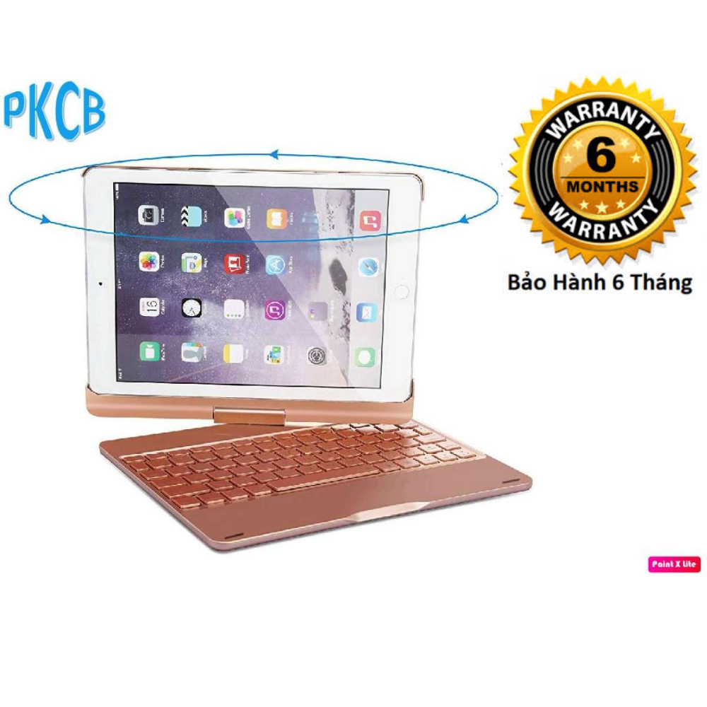 Bàn phím bluetooth ipad new 2018 / ipad new 2017/ ipad air / ipad air 2/ ipad pro 9.7 inch, xoay 360 độ, hỗ trợ đèn bàn phím - pkcb