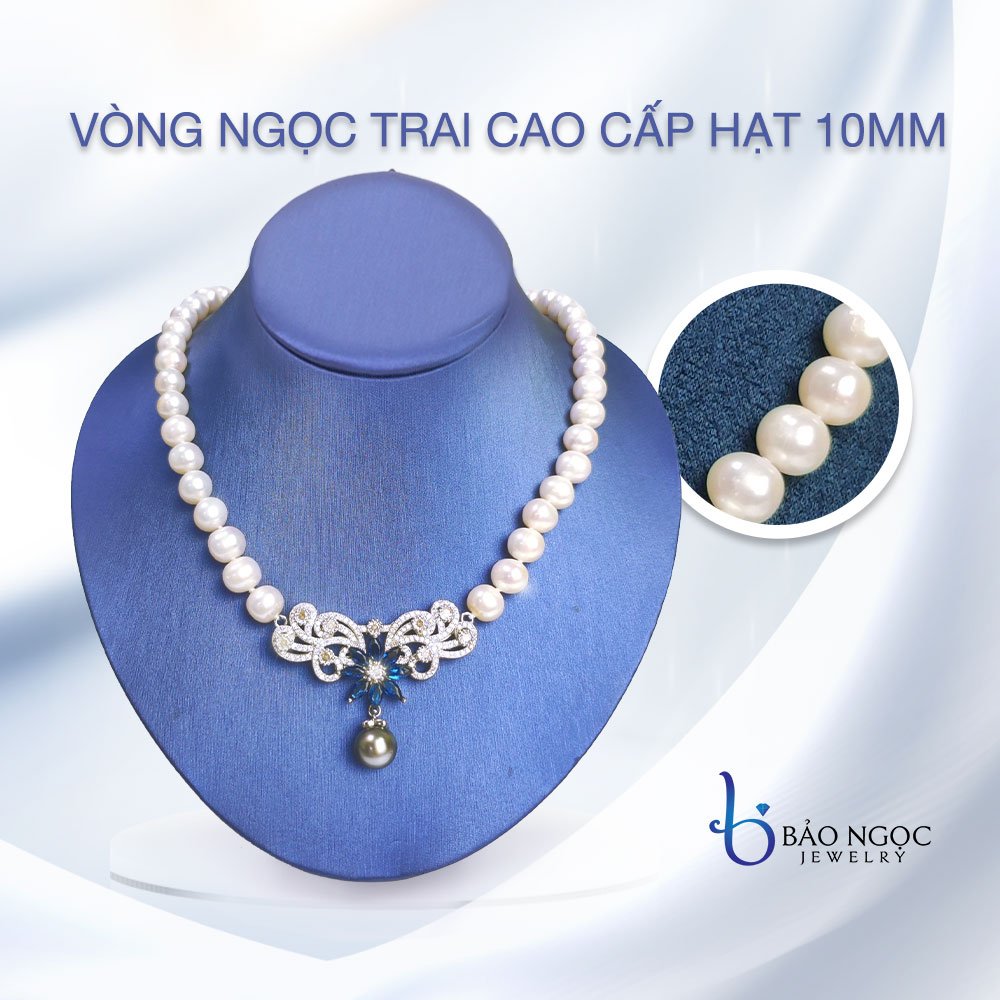 Chuỗi Ngọc Trai Vòng Cổ Ngọc Trai Nước Ngọt Tự Nhiên Nữ Hoàng Sắc Đẹp Vòng Ngọc Trai Nước Ngọt Hạt Tròn 10ly DB1825 Bảo Ngọc Jewelry