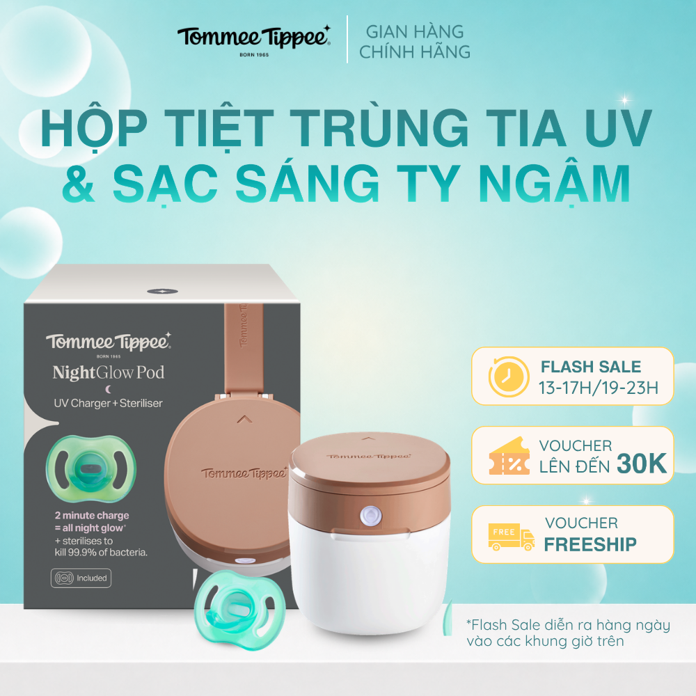 Hộp Tiệt Trùng Tia UV & Sạc Sáng Ty Ngậm NightGlow Pod Tommee Tippee - Trợ Thủ Đắc Lực Của Mẹ Và Bé
