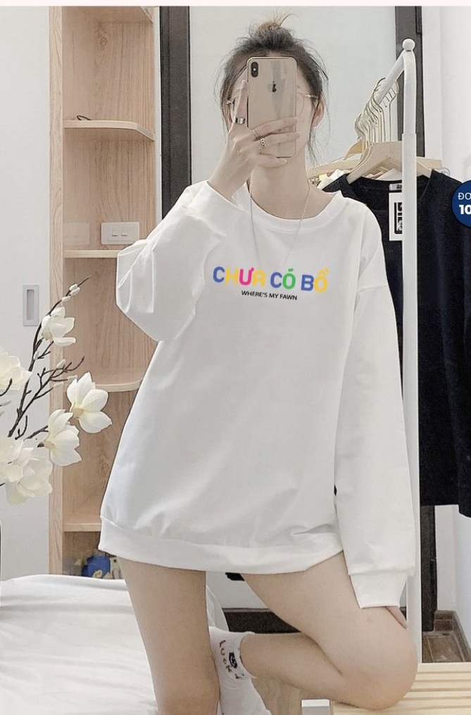 Áo nỉ ĐÃ CÓ BỒ _ CHƯA CÓ BỒ, Sweater nam nữ dài tay 2 màu đen trắng sự khởi đầu cho tình yêu