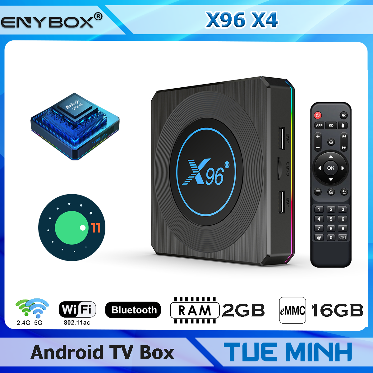 Android tv box x96 x4 - android 11, ram 2gb, bộ nhớ 16gb, amlogic s905x4