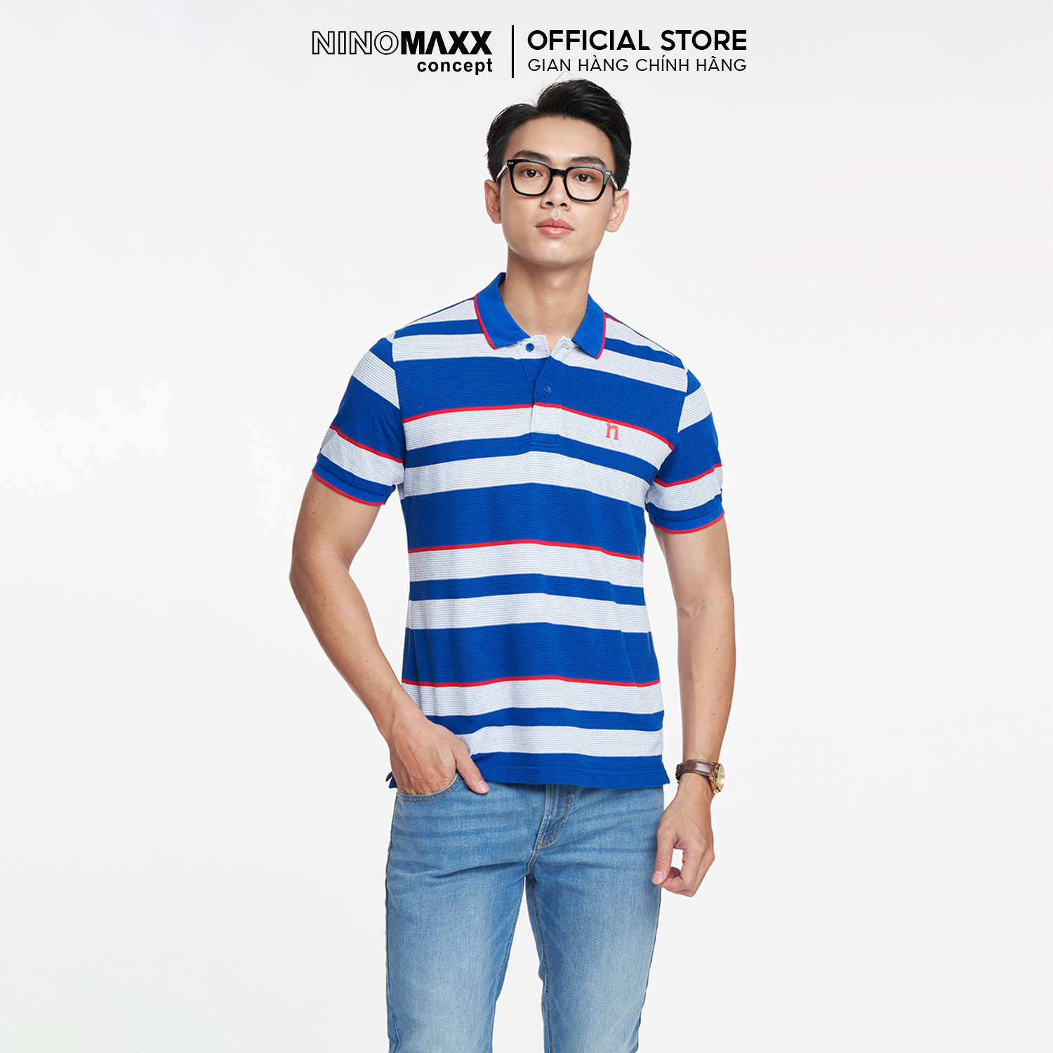 Ninomaxx standard polo - áo polo sọc nam tay ngắn 2010065